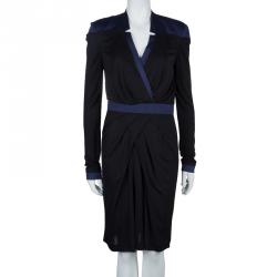 Viktor & Rolf Black Knit Contrast Power Shoulder Overlap Dress M