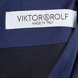 Viktor & Rolf Black Knit Contrast Power Shoulder Overlap Dress M