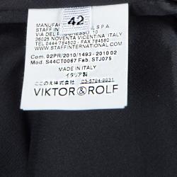 Viktor & Rolf Black Knit Contrast Power Shoulder Overlap Dress M
