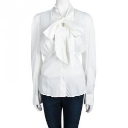 Pre Owned Vivienne Westwood Anglomania White Cotton Tie Collar Bib Blouse L