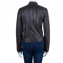 Pre Owned Weekend Max Mara Brown Leather Biker Jacket M