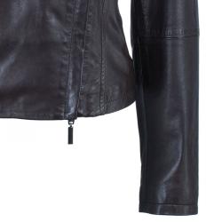 Pre Owned Weekend Max Mara Brown Leather Biker Jacket M