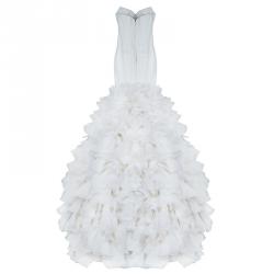 White By Vera Wang Strapless Ivory Ruffle Wedding Gown XS