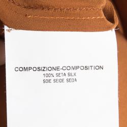 Pre Owned Yves Saint Laurent Burnt Orange Silk Bow Detail Cap Sleeve Top L