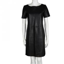 Pre Owned Yves Saint Laurent Black Classic Plonge Leather Dress M