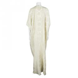 Pre Owned Yves Saint Laurent Gold Silk Jacquard Dotted Maxi Dress M