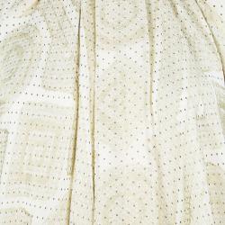 Pre Owned Yves Saint Laurent Gold Silk Jacquard Dotted Maxi Dress M