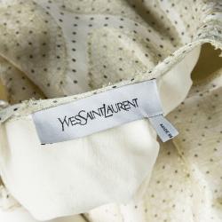 Pre Owned Yves Saint Laurent Gold Silk Jacquard Dotted Maxi Dress M