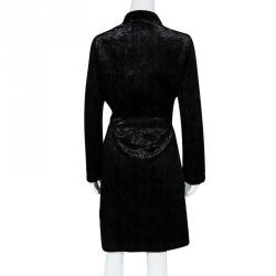 Pre Owned Yves Saint Laurent Shiny Black Quilted Velvet Belted Long Coat M