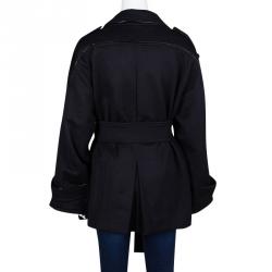 Pre Owned Yves Saint Laurent Black Wool Belted Overcoat L