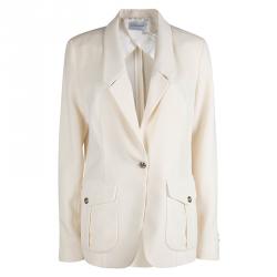 Yves Saint Laurent Cream Wool Notched Collar Blazer L