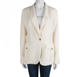 Yves Saint Laurent Cream Wool Notched Collar Blazer L