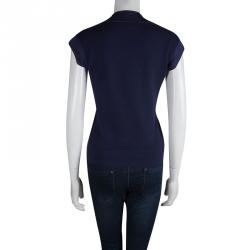 Pre Owned Yves Saint Laurent Navy Blue Knit Asymmetric Cap Sleeve Cardigan M