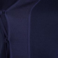 Pre Owned Yves Saint Laurent Navy Blue Knit Asymmetric Cap Sleeve Cardigan M