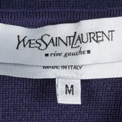 Pre Owned Yves Saint Laurent Navy Blue Knit Asymmetric Cap Sleeve Cardigan M