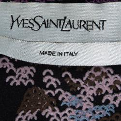 Pre Owned Yves Saint Laurent Multicolor Printed Silk Long Sleeve Tie Detail Top L