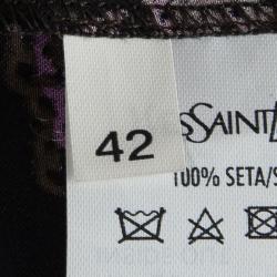 Pre Owned Yves Saint Laurent Multicolor Printed Silk Long Sleeve Tie Detail Top L