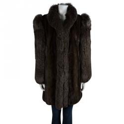 Pre Owned Yves Saint Laurent Fourrures Brown Fox Fur Coat M