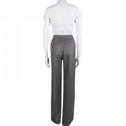 Pre Owned Yves Saint Laurent Grey High Waist Wide Leg Trousers M