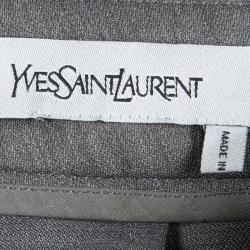 Pre Owned Yves Saint Laurent Grey High Waist Wide Leg Trousers M