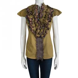 Pre Owned Yves Saint Laurent Multicolor Cotton Ruffle Placket Detail Blouse L