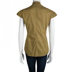 Pre Owned Yves Saint Laurent Multicolor Cotton Ruffle Placket Detail Blouse L