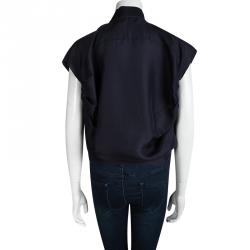 Pre Owned Yves Saint Laurent Navy Blue Silk Tie Detail Open Front Top M