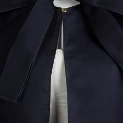Pre Owned Yves Saint Laurent Navy Blue Silk Tie Detail Open Front Top M