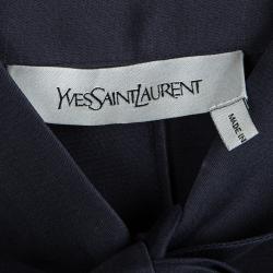 Pre Owned Yves Saint Laurent Navy Blue Silk Tie Detail Open Front Top M