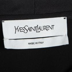 Pre Owned Yves Saint Laurent Black Silk Monogram Detail Short Sleeve Top M