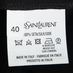 Pre Owned Yves Saint Laurent Black Silk Monogram Detail Short Sleeve Top M