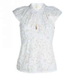 Zac Posen White Floral Print Cap Sleeve Top M