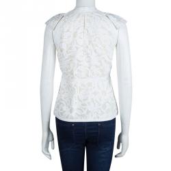 Zac Posen White Floral Print Cap Sleeve Top M