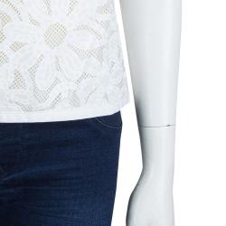 Zac Posen White Floral Print Cap Sleeve Top M