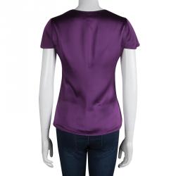 مملوكة مسبقًا توب زاك بوزن حرير بنفسجي بكشكشة مزينة أكمام قصيرة M