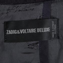 Zadig and Voltaire Navy Blue Textured Distressed Blazer XS
