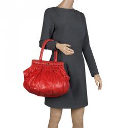 Zagliani Red Python Puffy Tote