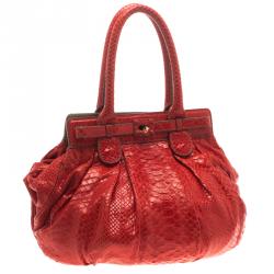 Zagliani Red Python Puffy Tote