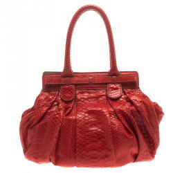 Zagliani Red Python Puffy Tote
