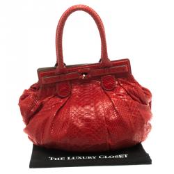 Zagliani Red Python Puffy Tote