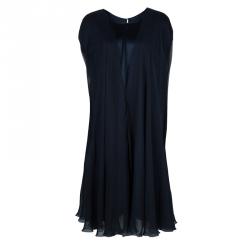 Pre Owned Zuhair Murad Navy Blue Chiffon Overlay Cape Dress L