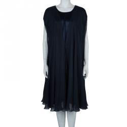 Pre Owned Zuhair Murad Navy Blue Chiffon Overlay Cape Dress L
