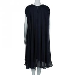 Pre Owned Zuhair Murad Navy Blue Chiffon Overlay Cape Dress L