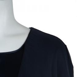Pre Owned Zuhair Murad Navy Blue Chiffon Overlay Cape Dress L