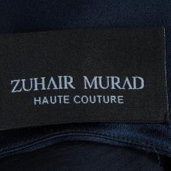 Pre Owned Zuhair Murad Navy Blue Chiffon Overlay Cape Dress L