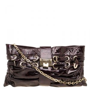 Pre Owned Jimmy Choo Black/Red Patent Leather Rio Clutch Bag