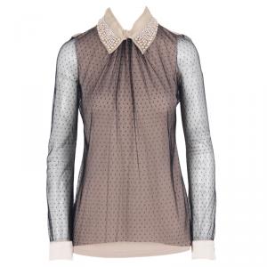 Pre Owned Valentino Black & Beige Embellished Lace Top M
