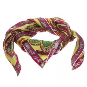 Pre Owned Hermes Multicolor Printed Silk Le Jardin de La Maharani Square Scarf