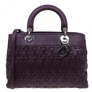 Pre Owned Dior Purple Leather Woven Avenue Top Handle Bag
