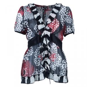 Pre Owned Dolce and Gabbana Multicolor Polka Dot Silk Top M